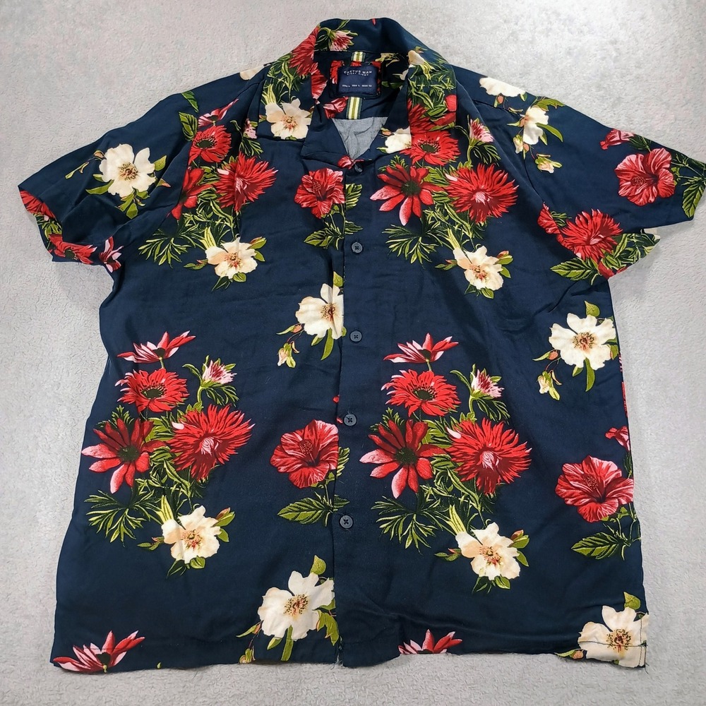 Cactus Man Mens Shirt Ricky Singh Floral Navy Blue Large Short Sleeve Buttondown